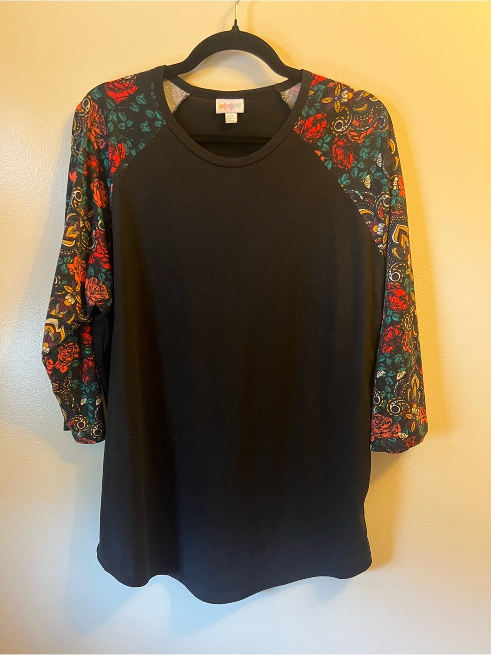 LuLaRoe Black Tee with Multicolor Logo Tag